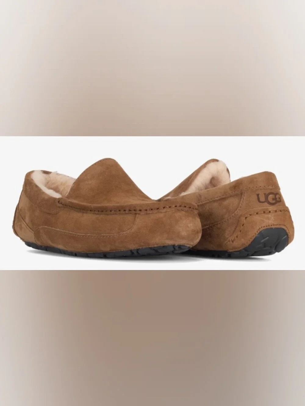 UGG Men's Ascot Moccasin Suede Chestnut Slippers Size 10 New MSRP $119.98